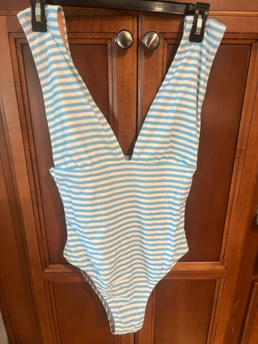 J. Crew Light Blue & White Striped One-Piece Swimsuit